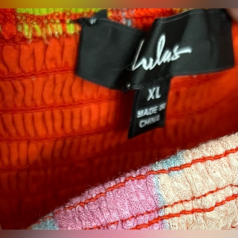 Lulus Red, Tropical-Multi Print Smocked Tie-Strap Top - 
Size: XL - Picture 5 of 8
